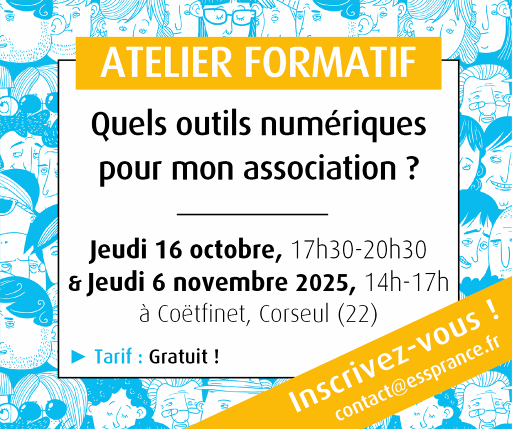 Atelier formatif "Quels outils numériques pour mon associations ?" - Jeudi 16 octobre (17h30-20h30) & Jeudi 6 novembre 2025 (14h-17h), à Corseul (22)